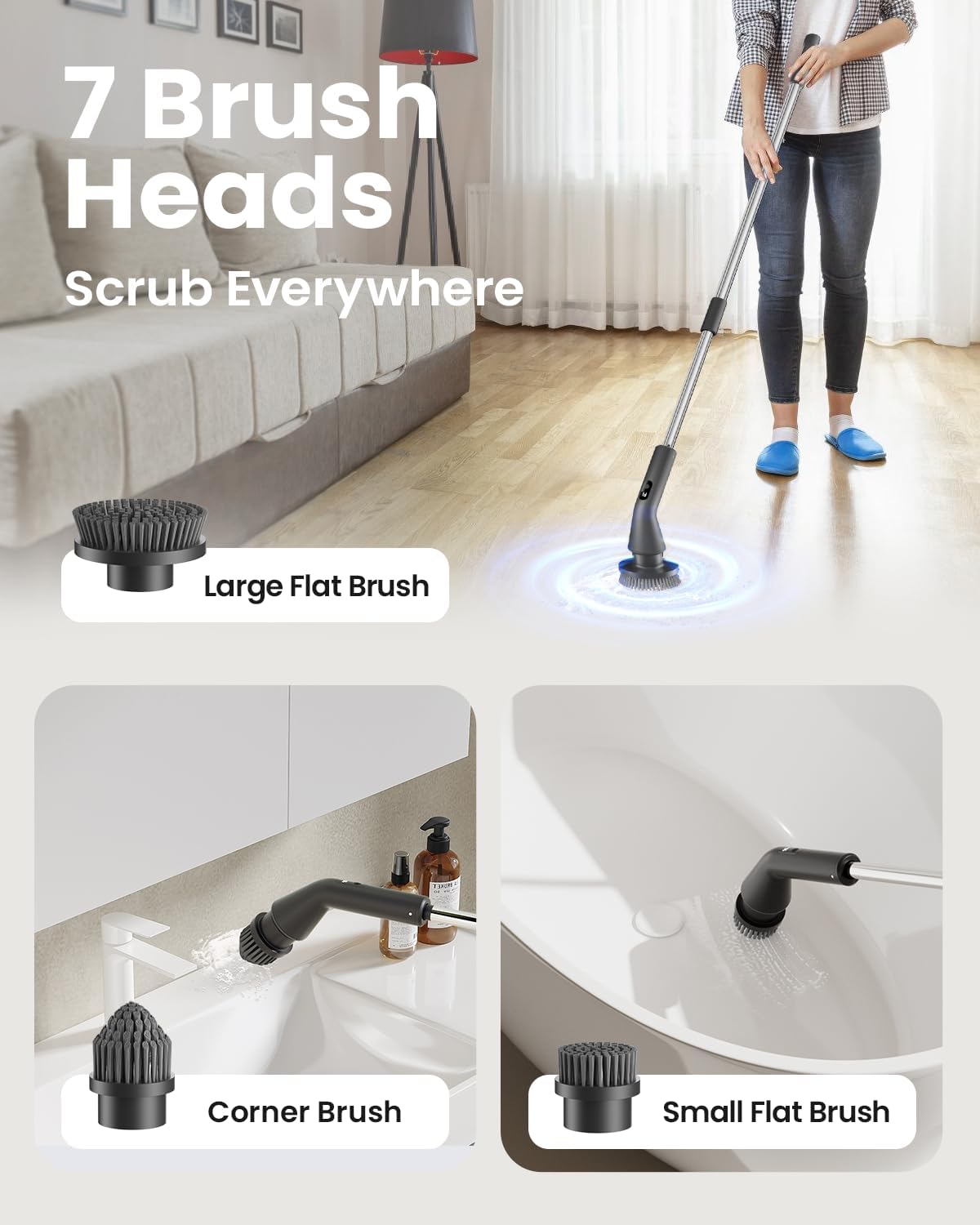 Electric Spin Scrubber with Extendable Handle