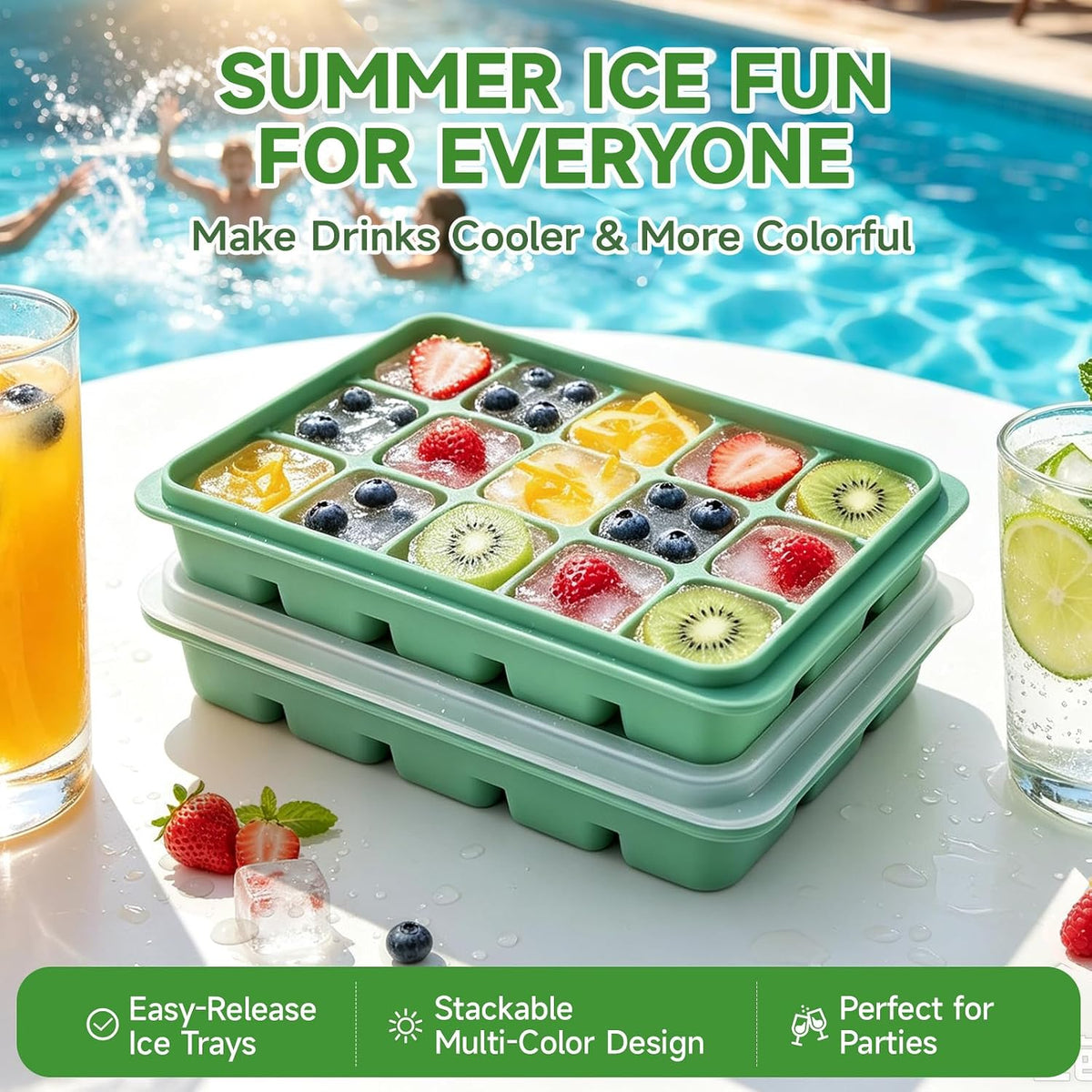 Silicone Ice Cube Mold with Removable Lid