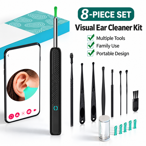 8-Piece Smart Ear Cleaner Kit — Camera Viewing, LED Light & Replaceable Silicone Tips